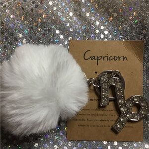 Capricorn  Sliver Keychain with White Pom Pom